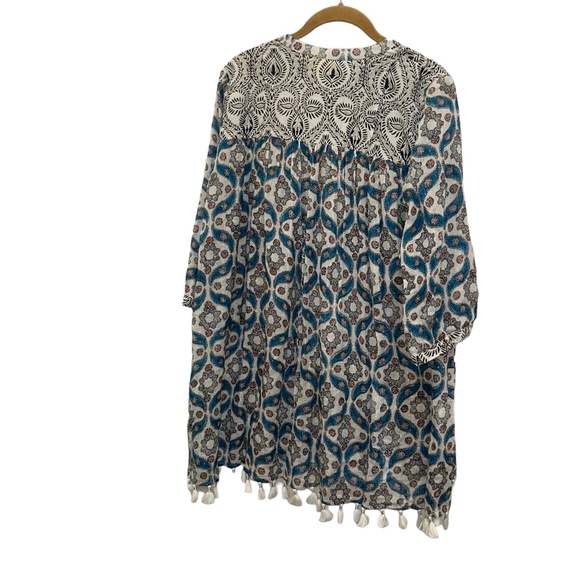 Roberta Roller Rabbit blue Moroccan Tile Indian Block Print tunic top XS - Picture 6 of 8